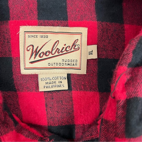 Vtg Woolrich Buffalo Plaid Check Black Red Flannel Cotton Button Up Shirt Sz XL - Picture 4 of 4